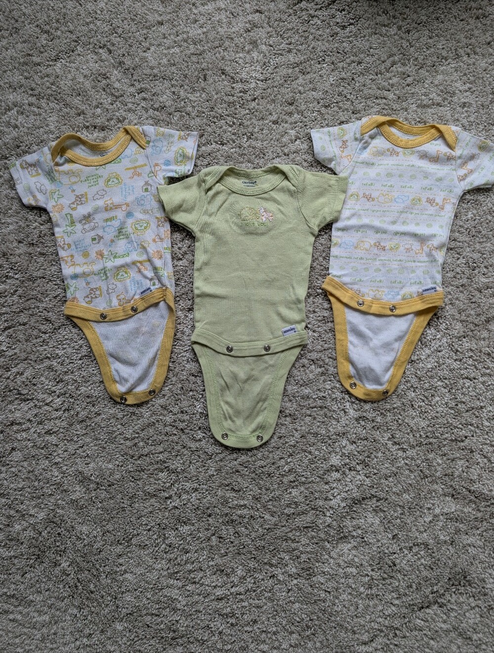 Gerber Green & Yellow Baby One-Piece Bodysuits - 3 Pack